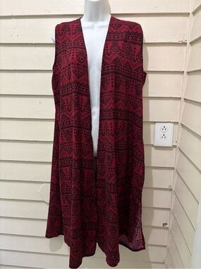 LuLaRoe Joy Duster Vest Long Open Front Hamsa Bohemian Print